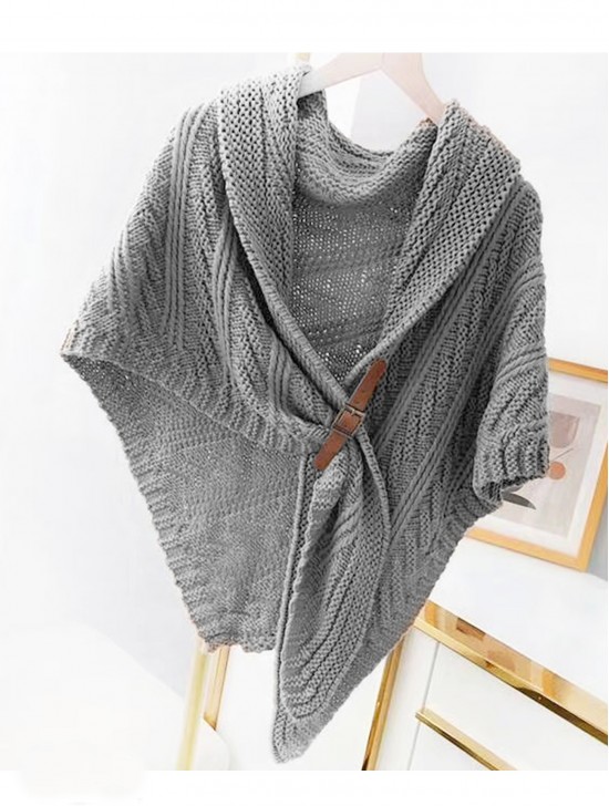 Knitted Cape w/ Buckle Detailing